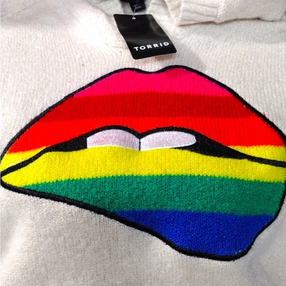 Torrid RAGLAN HOODIE SWEATER - RAINBOW LIPS OATMEAL Size 2” - Picture 7 of 8